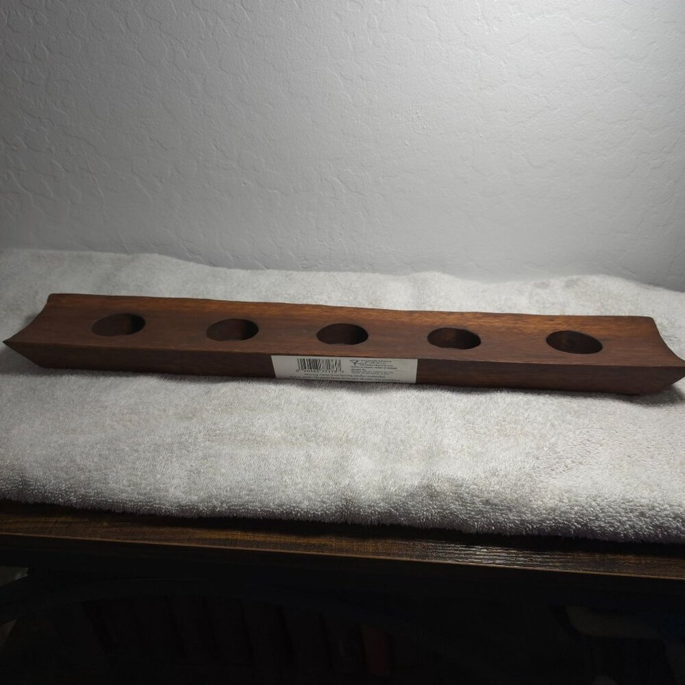 Wooden 5-Slot Tea Light Candle Shot Glass Holder Rectangular Made in Thailand - Picture 4 of 10